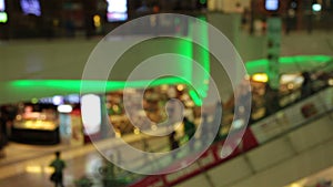 Abstract blur background of shopping mall and crowd of walking people in the shopping mall center with bokeh