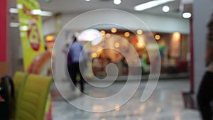 Abstract blur background of shopping mall and crowd of walking people in the shopping mall center with bokeh