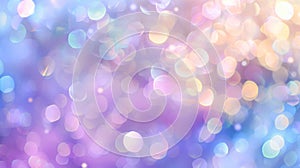 Abstract blur bokeh banner background. Rainbow colors, pastel purple, blue, gold yellow