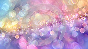 Abstract blur bokeh banner background. Rainbow colors, pastel purple, blue, gold yellow