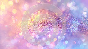 Abstract blur bokeh banner background. Rainbow colors, pastel purple, blue, gold yellow