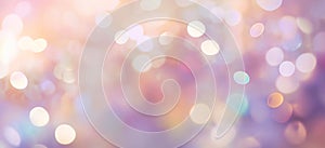 Abstract blur bokeh banner background. Rainbow colors, pastel purple, blue, gold yellow, white silver, pale pink bokeh