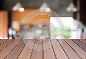 Abstract blur coffee shop background with empty table top