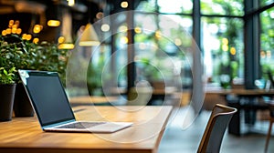 Abstract Blur Coworking Space with Desks and Laptops photo