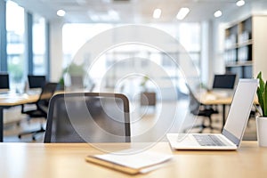Abstract Blur Coworking Space with Desks and Laptops photo