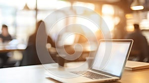 Abstract Blur Coworking Space with Desks and Laptops photo