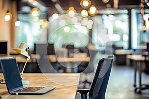 Abstract Blur Coworking Space with Desks and Laptops photo