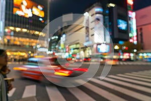 Abstract blur crowd people on crosswalk at Shibuya town