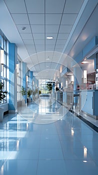 Abstract blur highlights hospital and clinic interiors, suggesting bustling healthcare environments