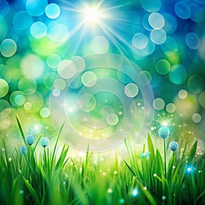 Abstract blur spring background with green and blue bokeh photo