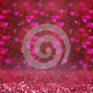 Abstract blurred background with hearts bokeh. The concept of Valentine`s Day