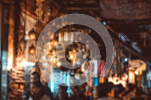 Abstract blurred background of Marrakesh souk market.