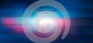 Abstract blurred blue and pink with lighting radial effect background and horizontal lines texture. Technology background