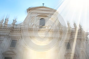 Abstract of Blurred Christian Church. Your way to heaven concept