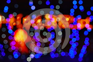 Abstract blurred Defocused image of night lights with motion blur background