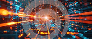 Abstract Blurred Digital Network of Lines and Bokeh Lights