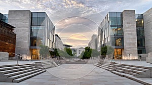 Abstract blurred empty interior space of college or university study. Blurred classroom with bookshelves with defocus effect. use