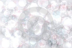 Abstract blurred festive delicate winter christmas or Happy New Year background with shiny silver and white bokeh lighted stars.