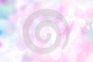 Abstract blurred fresh vivid spring summer light delicate pastel blue pink white bokeh background texture with bright circular