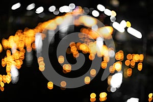 Abstract blurred gold bokeh lights background. Defocused glitter light