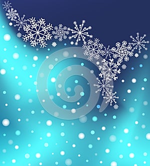 Abstract blurred gradient mesh background with white snowflakes with shadow