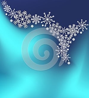 Abstract blurred gradient mesh background with white snowflakes with shadow