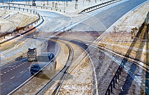 Abstract, blurred higway picture. Highway in Poland, S5, winter. photo