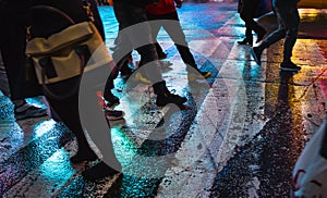 Abstract blurred image of NYC streets after rain with reflectio