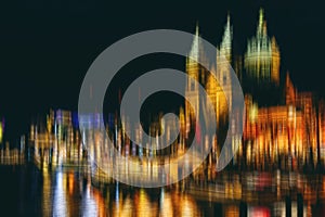 Abstract blurred night panorama, landscape of city in night with light bokeh, beautiful cityscape view