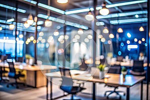 Abstract blurred office interior at night