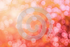 Abstract blurred orange color and peach for background, Blur festival lights outdoor and pink bubble focus texture decoration