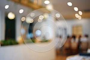 Abstract blurred photo of Interior design of lamp. A LED light bulb is illuminating and hanging under a house roof.