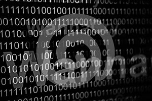 Abstract blurred Tech Digital Data Transfer Numerical continuous code in green colorwith red WannaCry words web data in binary