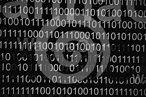 Abstract blurred Tech Digital Data Transfer Numerical continuous code in green colorwith red WannaCry words web data in binary