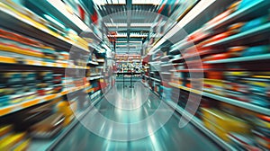 Abstract blurred view of modern hardware store interior background