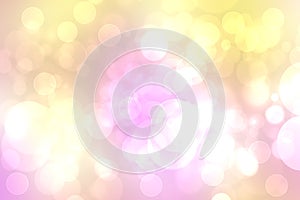 Abstract blurred vivid spring summer light delicate pastel pink yellow bokeh background texture with bright soft color circles and