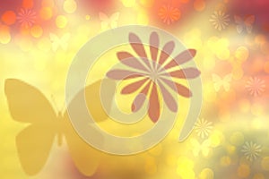 Abstract blurred vivid spring summer light delicate yellow pink yellow bokeh background texture with bright soft color circles and