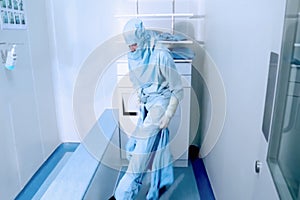 Abstract, blurry, bokeh background, image for the background. Concept, manufacturing medical clothing and protection.