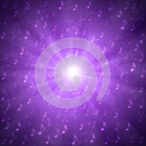 Abstract Blurry Music Notes Blast in Purple Background