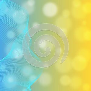 Abstract Shiny Cyan Curves in Blurred Blue and Yellow Gradient Background