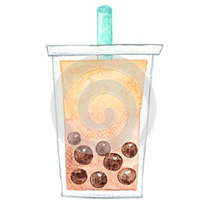 Abstract boba Taiwan milk tea watercolor.