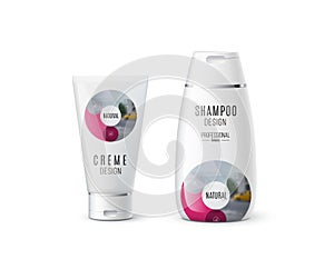 Abstract body care cosmetic brand concept. Cream, shampoo packag