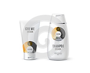 Abstract body care cosmetic brand concept. Cream, shampoo packag