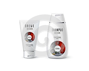 Abstract body care cosmetic brand concept. Cream, shampoo packag