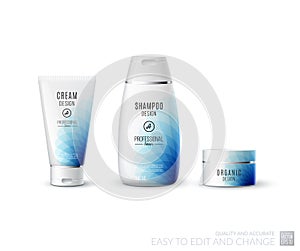 Abstract body care cosmetic brand concept. Tube cream, shampoo p