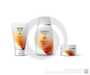 Abstract body care cosmetic brand concept. Tube cream, shampoo p