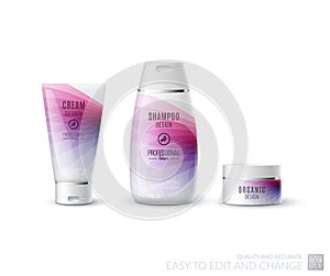 Abstract body care cosmetic brand concept. Tube cream, shampoo p