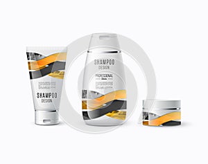 Abstract body care cosmetic brand concept. Tube cream, shampoo p