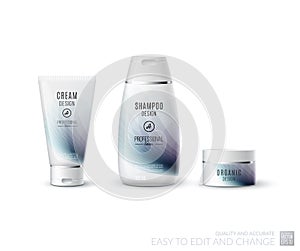 Abstract body care cosmetic brand concept. Tube cream, shampoo p