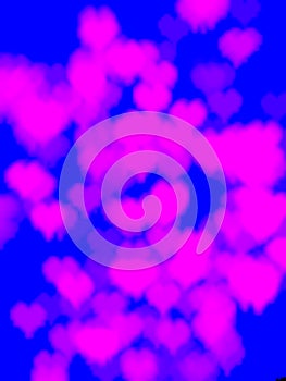 abstract bokeh blur heart shape pink bright on dark blue background decorative background love romantic